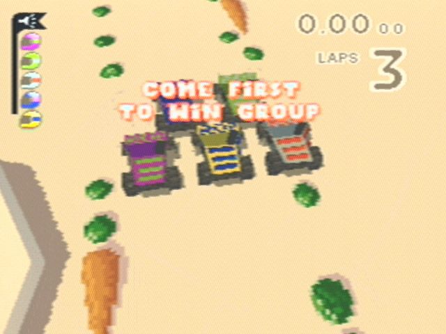 Micro Machines V3 (PlayStation) screenshot: Getting ready to race at the dinner table