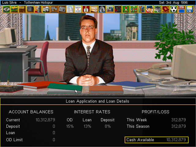 Ultimate Soccer Manager 2 (DOS) screenshot: The bank manager