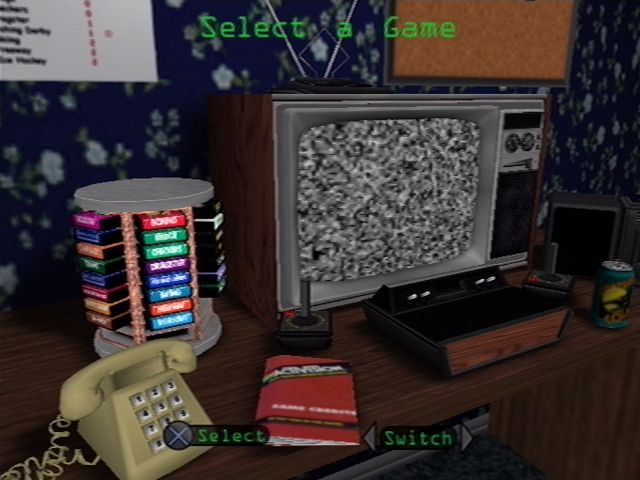 Activision Anthology (PlayStation 2) screenshot: Your very eighties room serves as the game's menu.