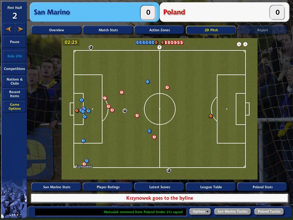 Championship Manager 4 (Windows) screenshot: 2D Pitch