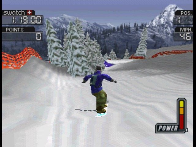Cool Boarders 3 (PlayStation) screenshot: Watch out for that tree!