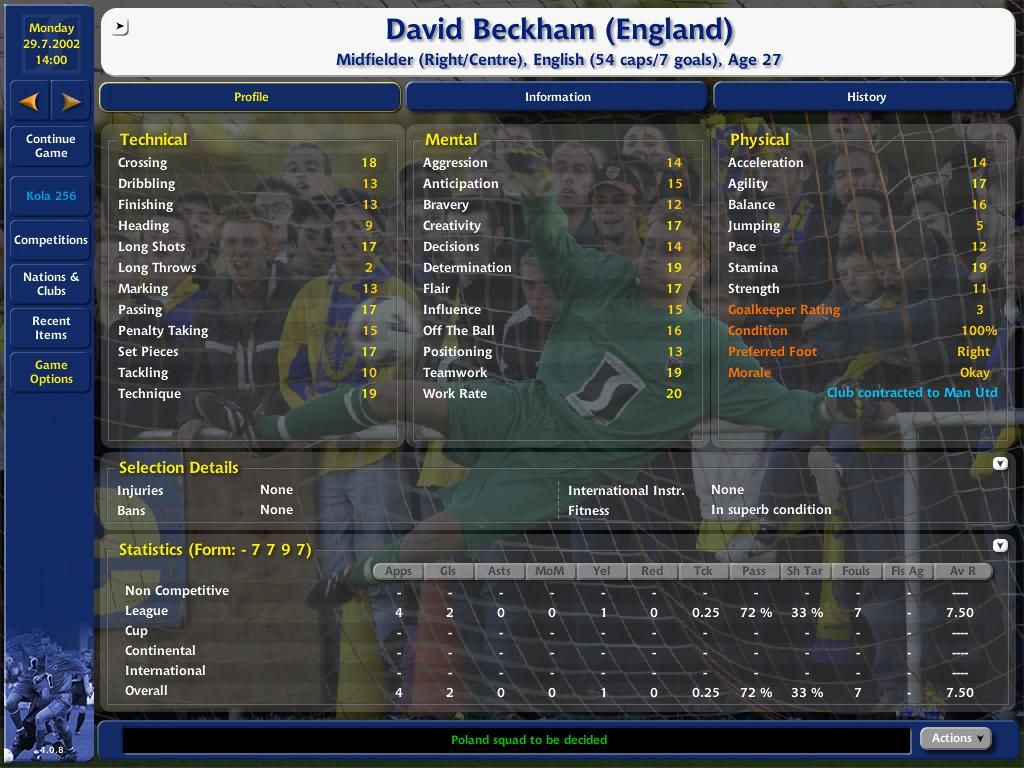 Championship Manager 4 (Windows) screenshot: Player information