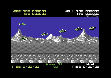 Silkworm (Commodore 64) screenshot: Starting the game with the helicopter.