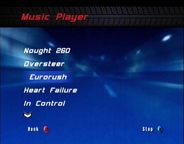 Burnout (Xbox) screenshot: Burnout contains a handy music player!