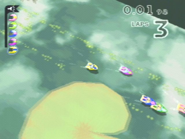 Micro Machines V3 (PlayStation) screenshot: You can race in speedboats on a pond as well