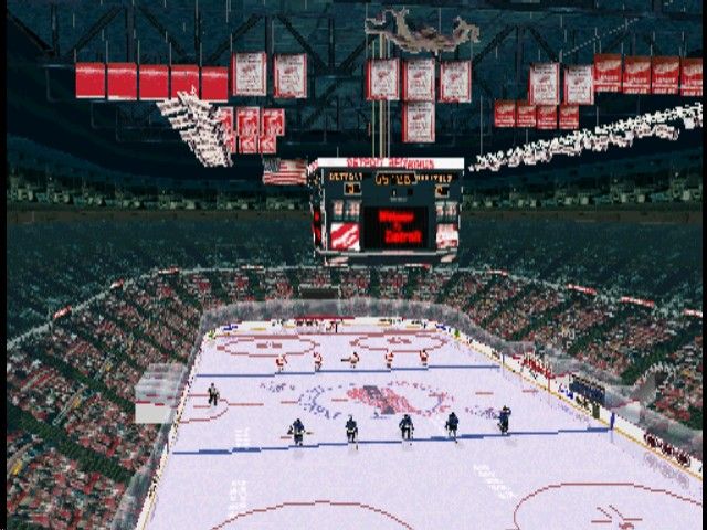 NHL FaceOff '99 (PlayStation) screenshot: Lined up for the National Anthem.