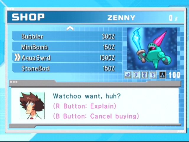 Mega Man: Network Transmission (GameCube) screenshot: You can purchase battle chips from Higsby's store