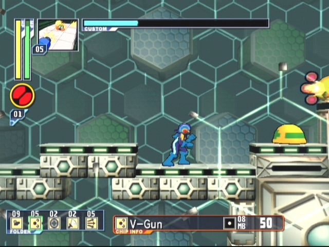 Mega Man: Network Transmission (GameCube) screenshot: Mega Man versus a Mettaur