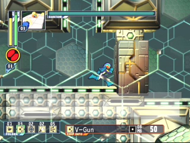 Mega Man: Network Transmission (GameCube) screenshot: A security cube blocks Mega Man's path