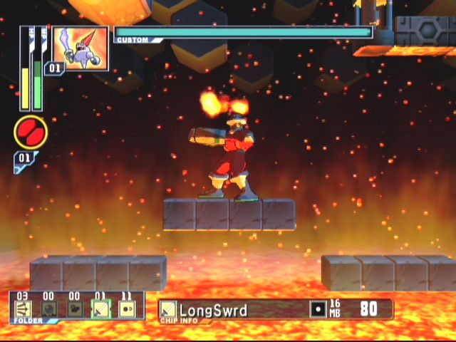 Mega Man: Network Transmission (GameCube) screenshot: FireMan is causing trouble in a different part of the net