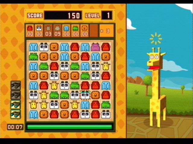 Zoo Keeper (PlayStation 2) screenshot: Catch the lucky animal (in this case, giraffe), and the animal on the right will react.