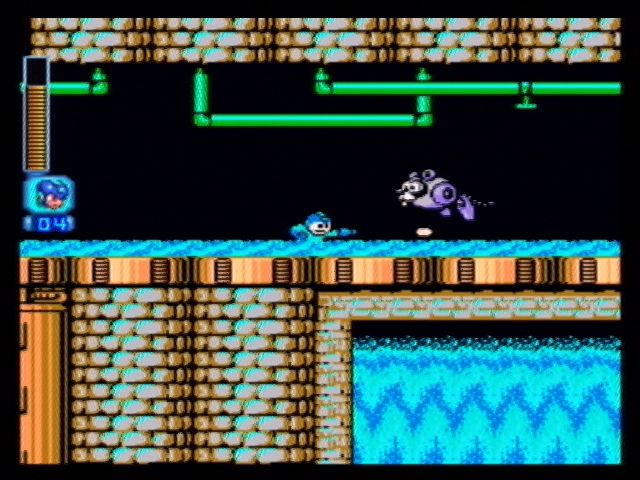 Mega Man: Anniversary Collection (PlayStation 2) screenshot: Mega Man gets carried along with the flow of the current here