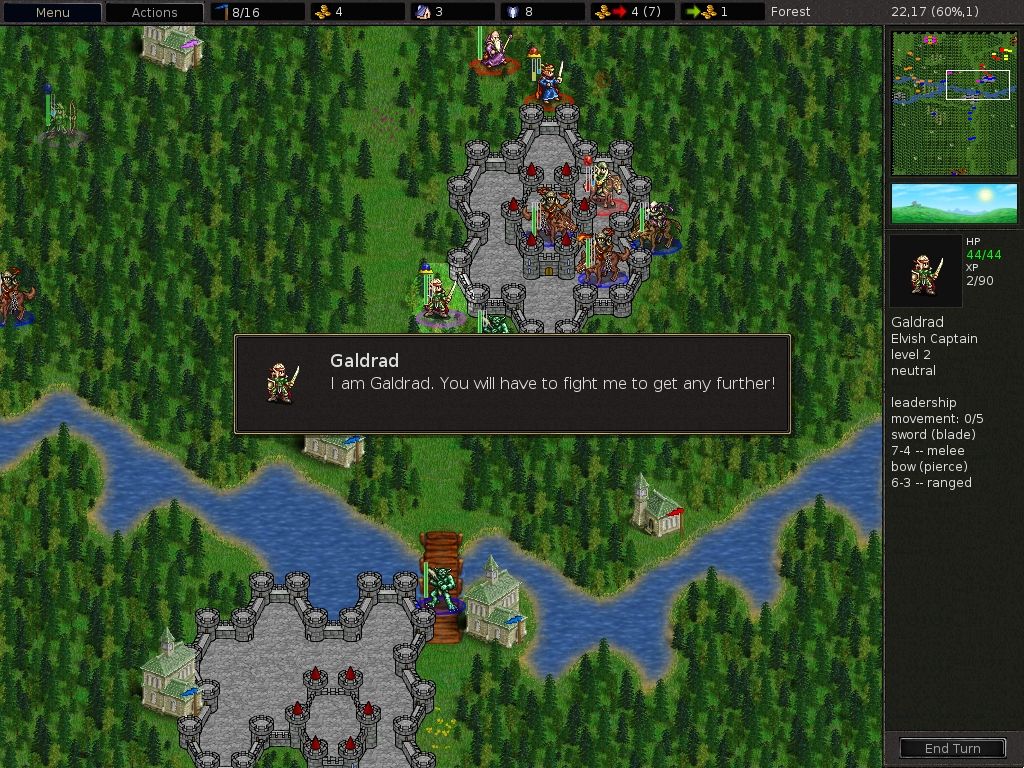 The Battle for Wesnoth (Windows) screenshot: Galdrad, one of your allies, engage a battle.