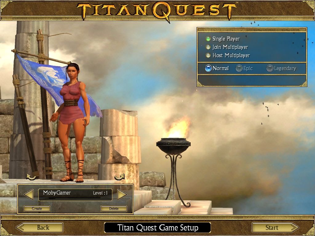 Titan Quest (Windows) screenshot: You can choose a female character.