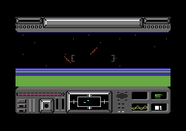 Star Raiders II (Commodore 64) screenshot: starting screen showing Zylon fighters