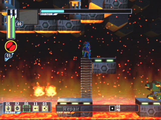 Mega Man: Network Transmission (GameCube) screenshot: Watch out for the flames here!