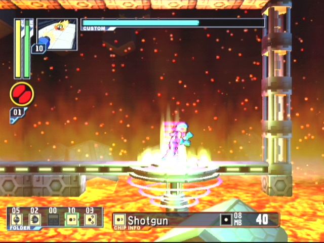 Mega Man: Network Transmission (GameCube) screenshot: Mega Man transports to a boss battle against FireMan