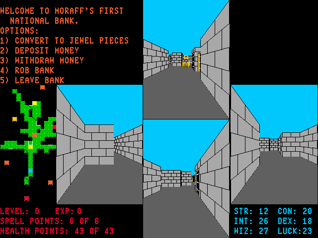 Moraff's World (DOS) screenshot: A bank, as it turns out.