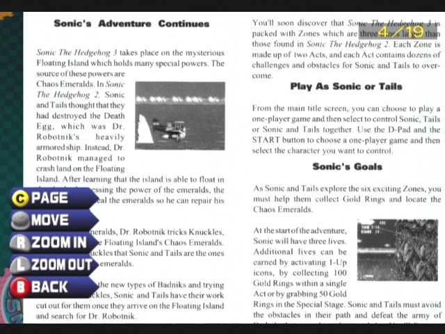 Sonic Mega Collection (GameCube) screenshot: You can read the manuals for the Sonic games