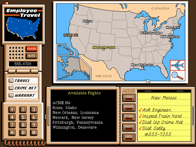 Where in the USA Is Carmen Sandiego? (Deluxe Edition) (DOS) screenshot: Travel Map