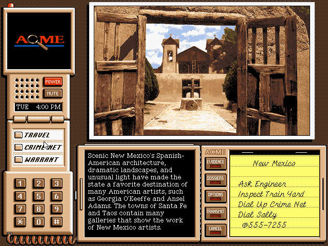 Where in the USA Is Carmen Sandiego? (Deluxe Edition) (DOS) screenshot: Arrived in Alberquerque