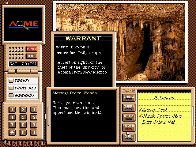 Where in the USA Is Carmen Sandiego? (Deluxe Edition) (DOS) screenshot: Warrant Issued
