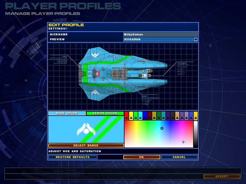 Homeworld 2 (Windows) screenshot: Player Options: Change the "feel" of your ships in this screen.