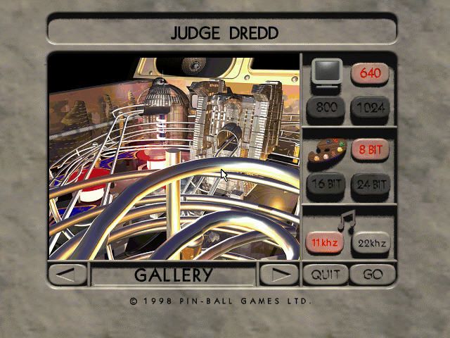 Judge Dredd Pinball (DOS) screenshot: Main menu.