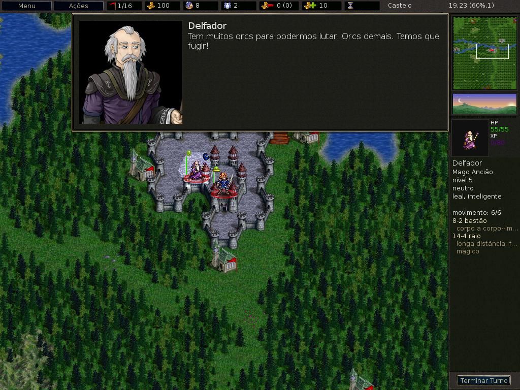 The Battle for Wesnoth (Linux) screenshot: This is Delfador, your tutor.