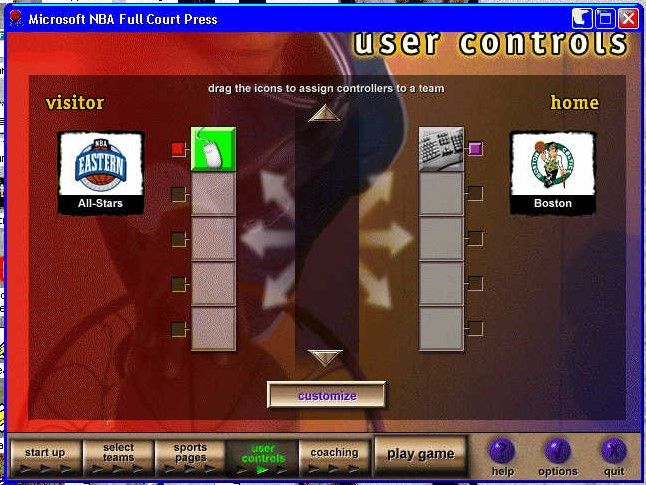 NBA Full Court Press (Windows) screenshot: Controller selection