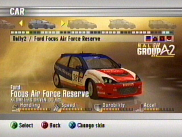 RalliSport Challenge 2 (Xbox) screenshot: car selection: ford focus air