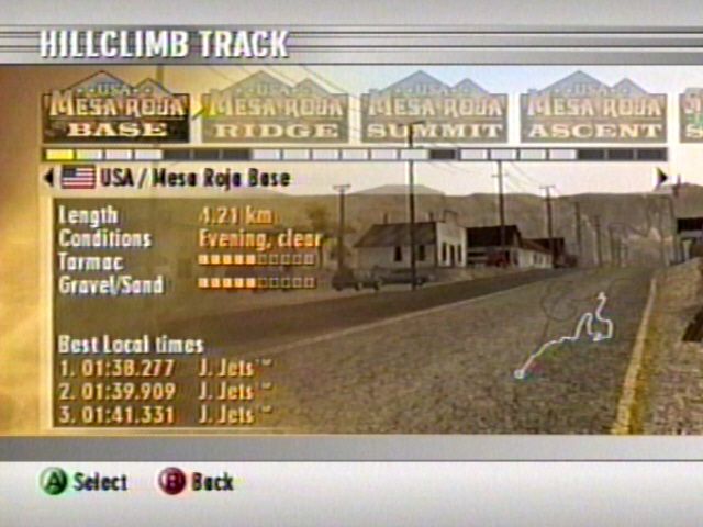 RalliSport Challenge 2 (Xbox) screenshot: track selection