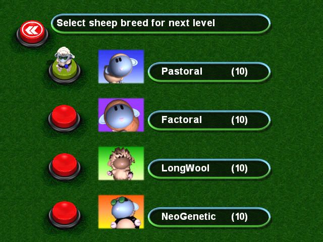 Sheep (Windows) screenshot: Each of the four sheep breeds react differently to the obstacles and the herder