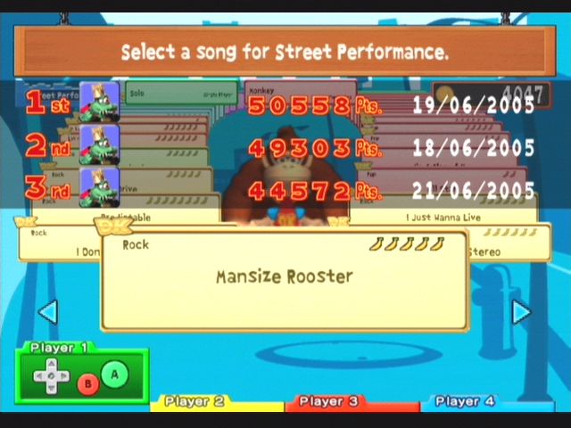 Donkey Konga 2 (GameCube) screenshot: Select from a wide variety of cover songs.
