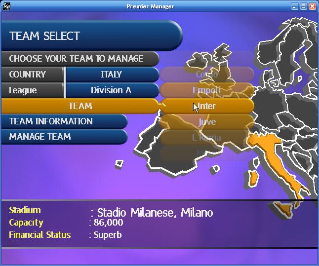 Premier Manager: 2002/2003 Season (Windows) screenshot: Selecting a league.