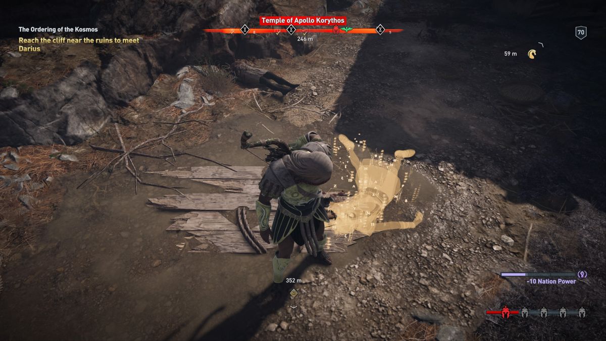 Assassin's Creed: Odyssey - Legacy of the First Blade (PlayStation 4) screenshot: Episode 3: The new ability to make assassinated targets disappear is quite useful
