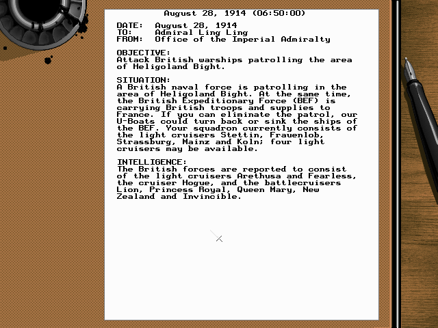 Jutland (DOS) screenshot: The mission briefing