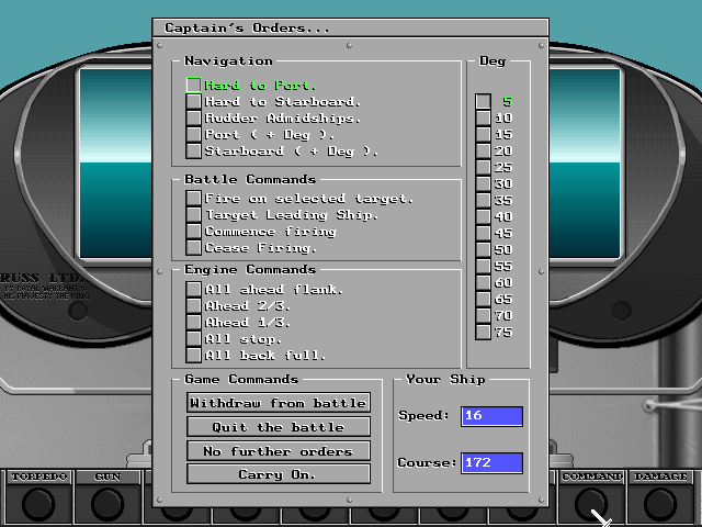 Jutland (DOS) screenshot: The command issue dialog