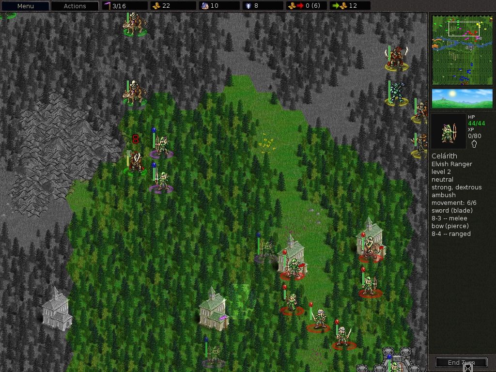 The Battle for Wesnoth (Windows) screenshot: Your ally attacking an orc.
