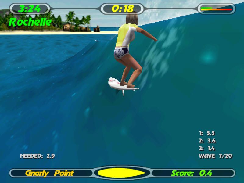 Championship Surfer (Windows) screenshot: You can change cameras as you like, including a chase view, but gameplay suffers from that
