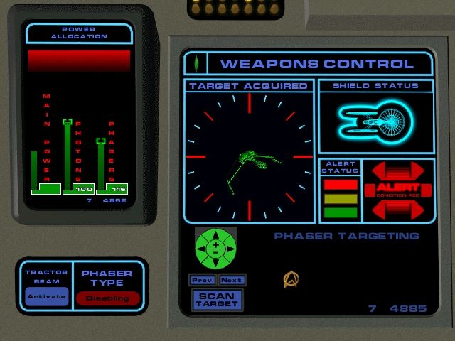 Star Trek: Starfleet Academy (Windows) screenshot: An interactive station panel where you can affect the performance of your ship.