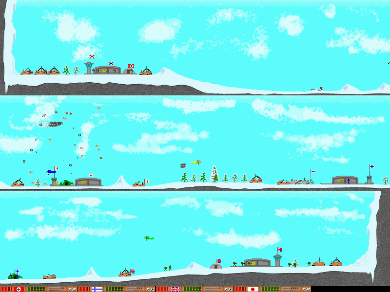 Triplane Turmoil (DOS) screenshot: A winter level; a Christmas tree!