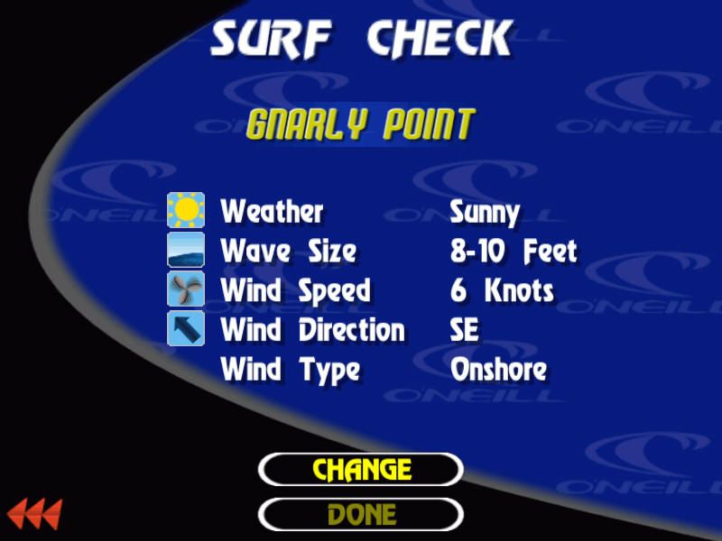 Championship Surfer (Windows) screenshot: It's possible to randomize the weather conditions