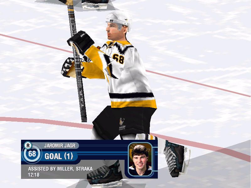 NHL 2000 (Windows) screenshot: Jagr scores (software mode)