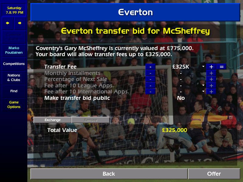 Championship Manager: Season 99/00 (Windows) screenshot: Trying to do with the little money made available.