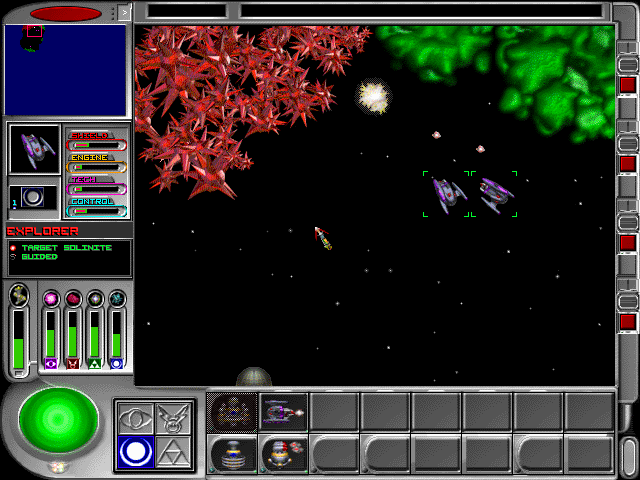 Star Command: Revolution (DOS) screenshot: Destroying a cluster of solinite
