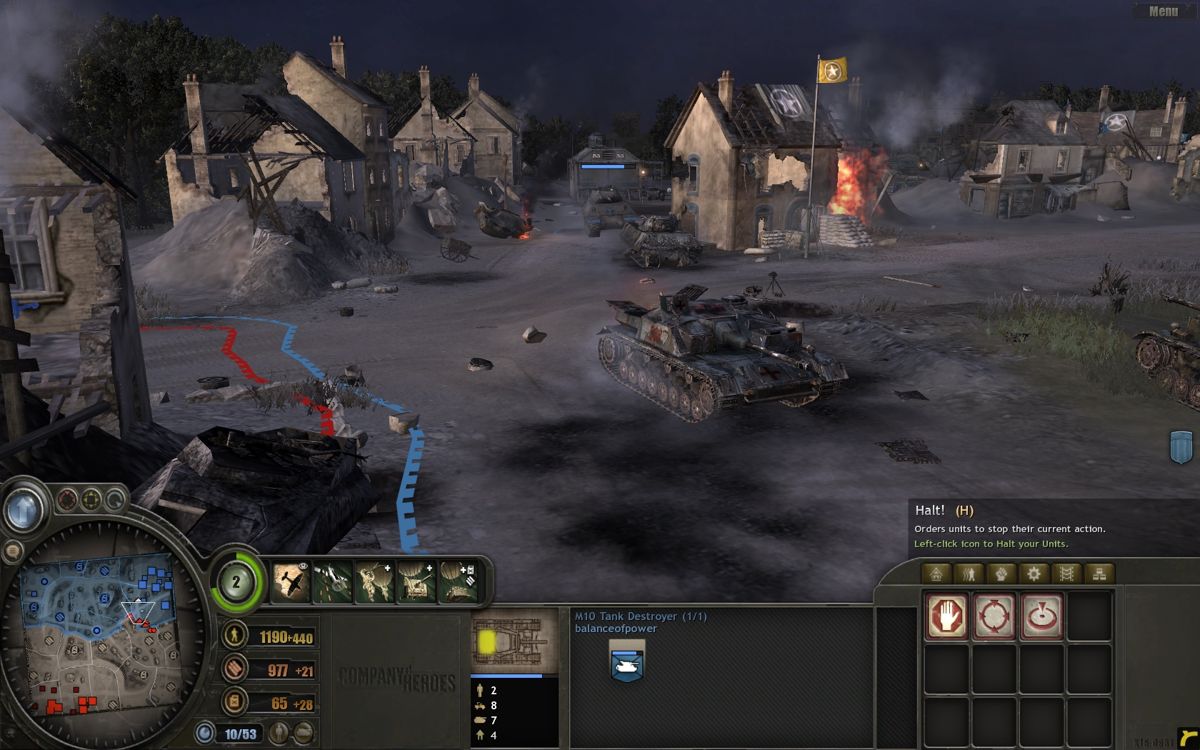 Company of Heroes (Windows) screenshot: The same M10 Tank as before from a different angle. Also notice that the game allows you to come down to eye-level instead of the standard bird's-eye view.