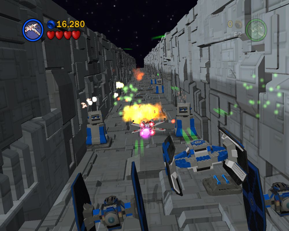 LEGO Star Wars II: The Original Trilogy (Windows) screenshot: The Death Star trench run.