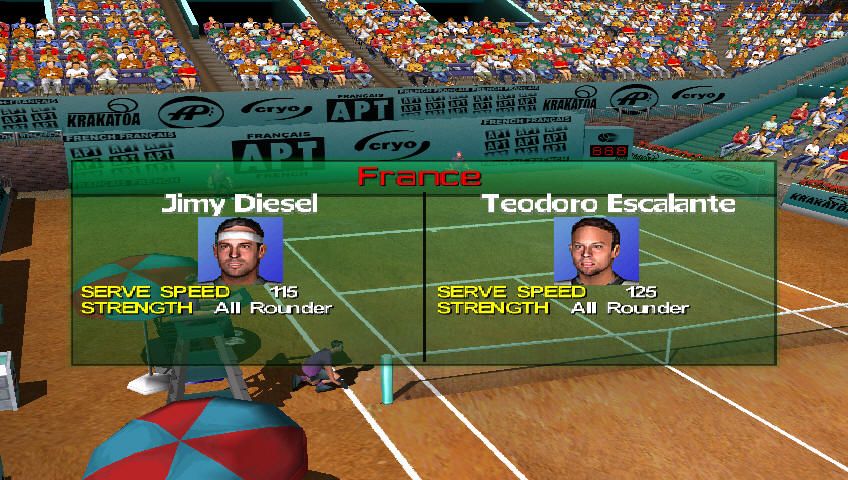Agassi Tennis Generation 2002 (Windows) screenshot: Pre-match, showing the pros of the Pros.