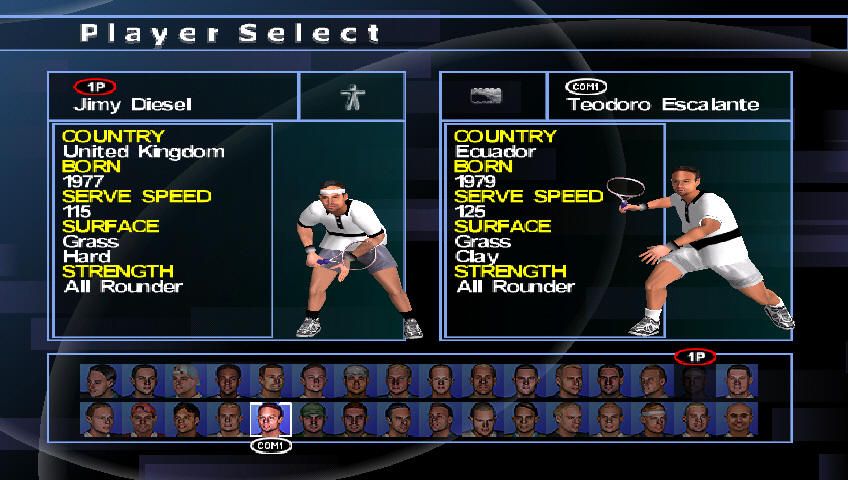 Agassi Tennis Generation 2002 (Windows) screenshot: Selecting players.